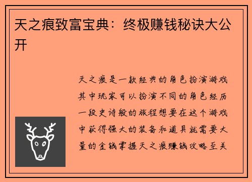 天之痕致富宝典：终极赚钱秘诀大公开