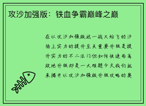 攻沙加强版：铁血争霸巅峰之巅